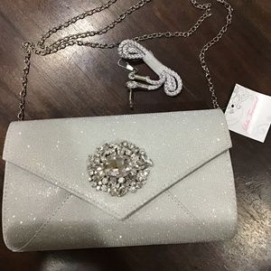 NWT Silver Clutch Purse with Rhinestones